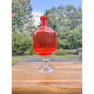 Vintage Mid Century Modern Empoli Amberina Glass Vase – 12” Tall, Clear Base